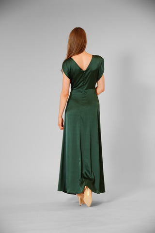 LONG LENGTH DRESS W FLUTTER SLV & RUCHING