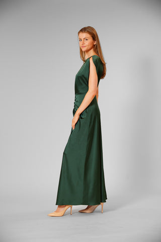 LONG LENGTH DRESS W FLUTTER SLV & RUCHING