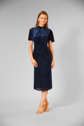 PRE-ORDER: SHORT SLV MIDI DRESS W ROUCHED WAIST