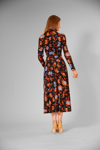 PRE-ORDER: MIDI DRESS W LONG SLV & HIGH COLLAR