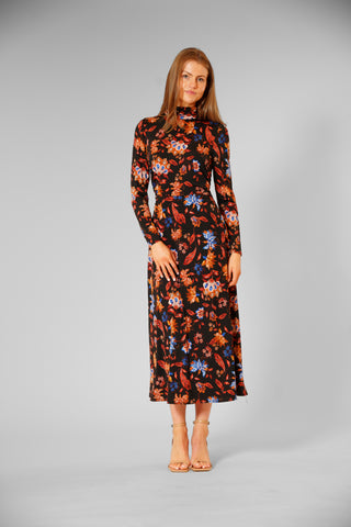 PRE-ORDER: MIDI DRESS W LONG SLV & HIGH COLLAR