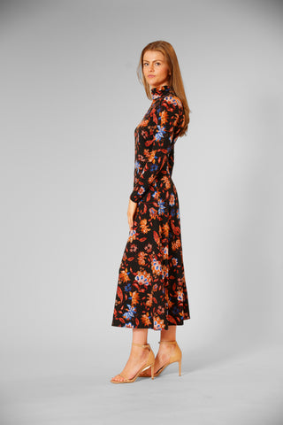 PRE-ORDER: MIDI DRESS W LONG SLV & HIGH COLLAR