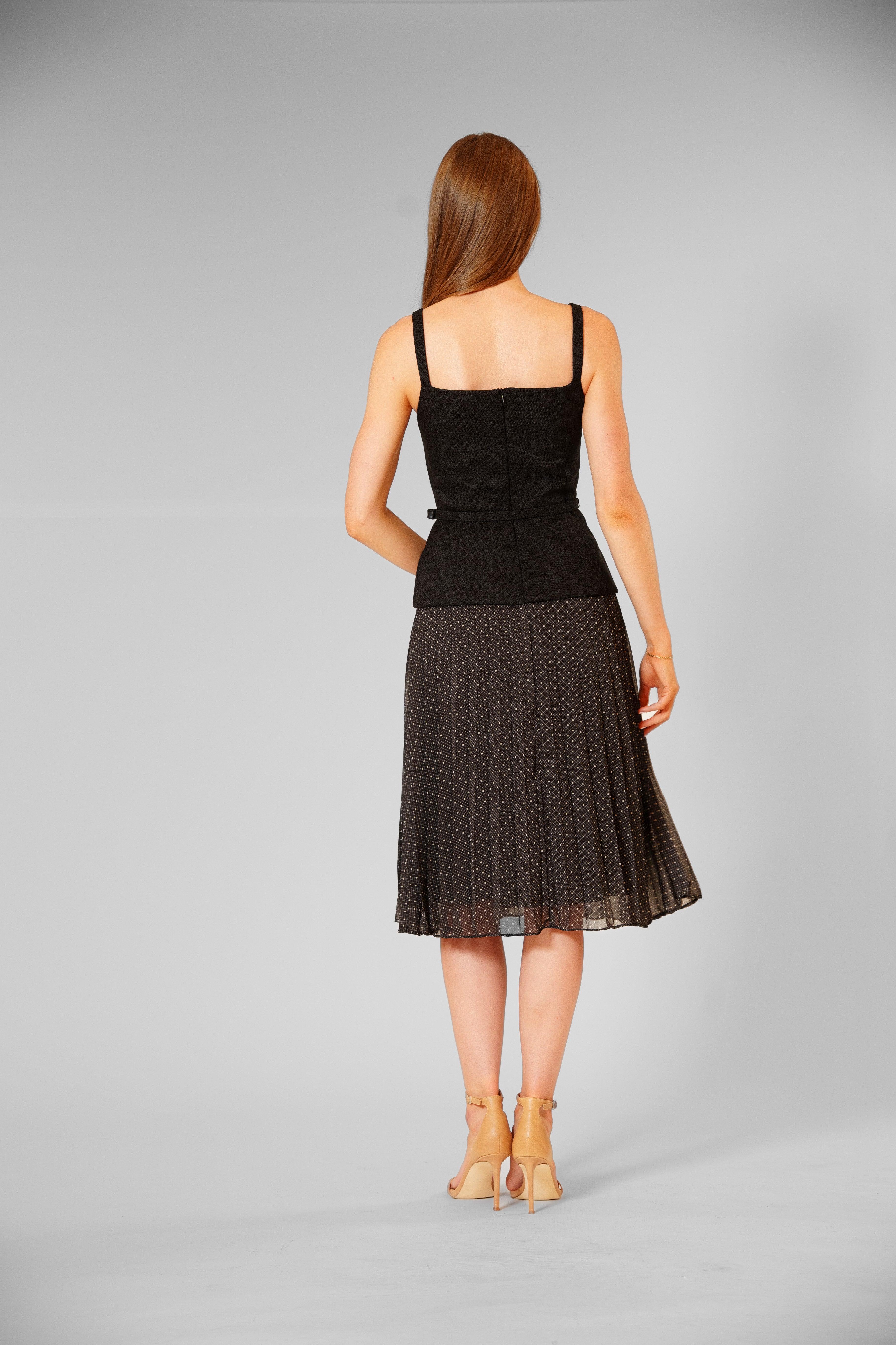 mixed media pleated dress Modern Fit Midi Drop-Waist Dress