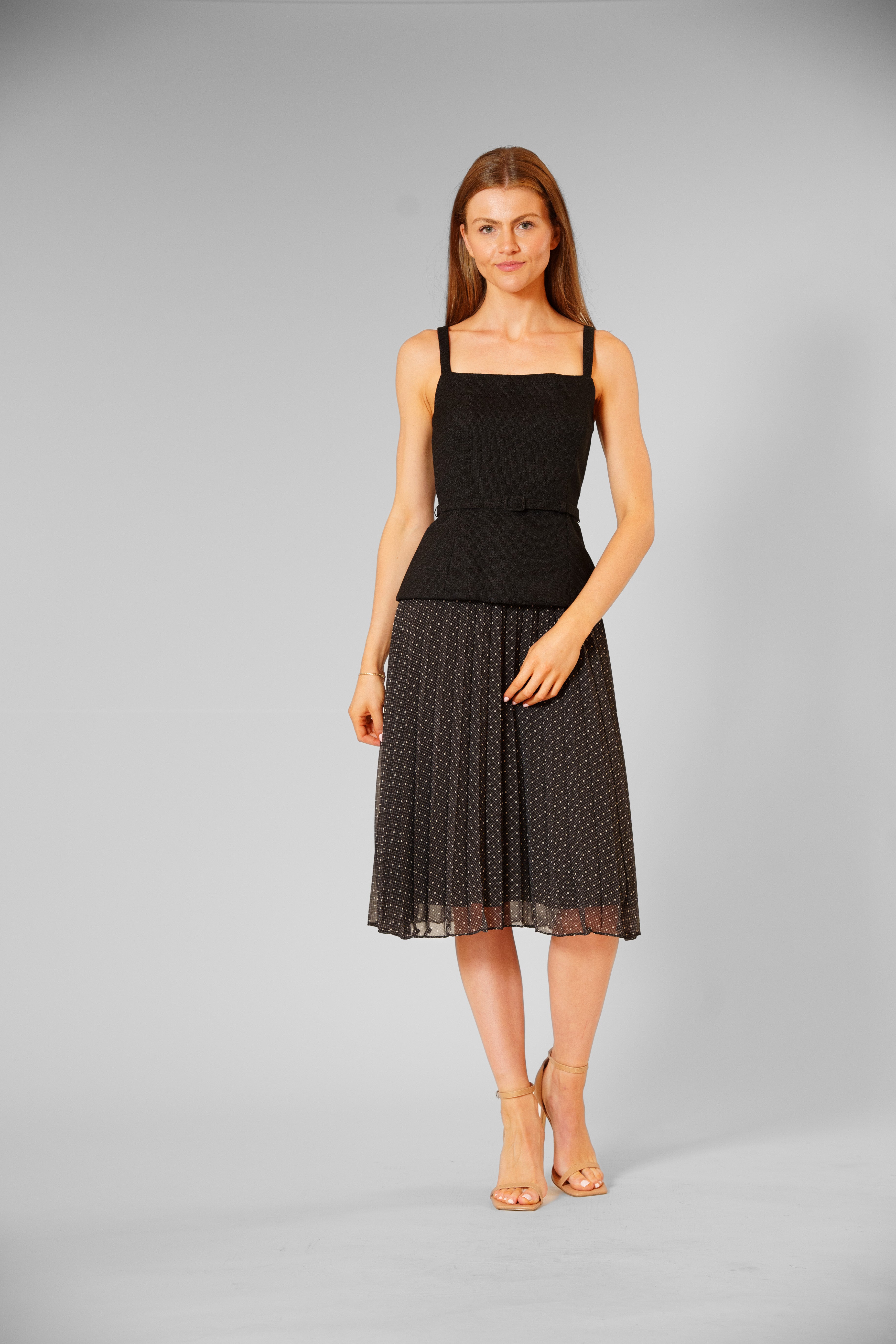 SLVLESS MIX MEDIA BELTED PLEATED SKIRT DRESS JULIA JORDAN SLVLESS MIX MEDIA BELTED PLEATED SKIRT DRESS JULIA JORDAN