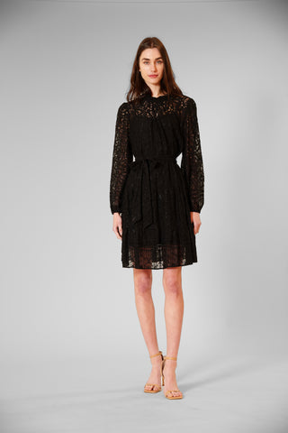 PRE-ORDER: LACE SHORT DRESS W LONG SLVS & SELF SASH