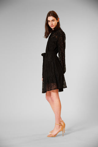 PRE-ORDER: LACE SHORT DRESS W LONG SLVS & SELF SASH