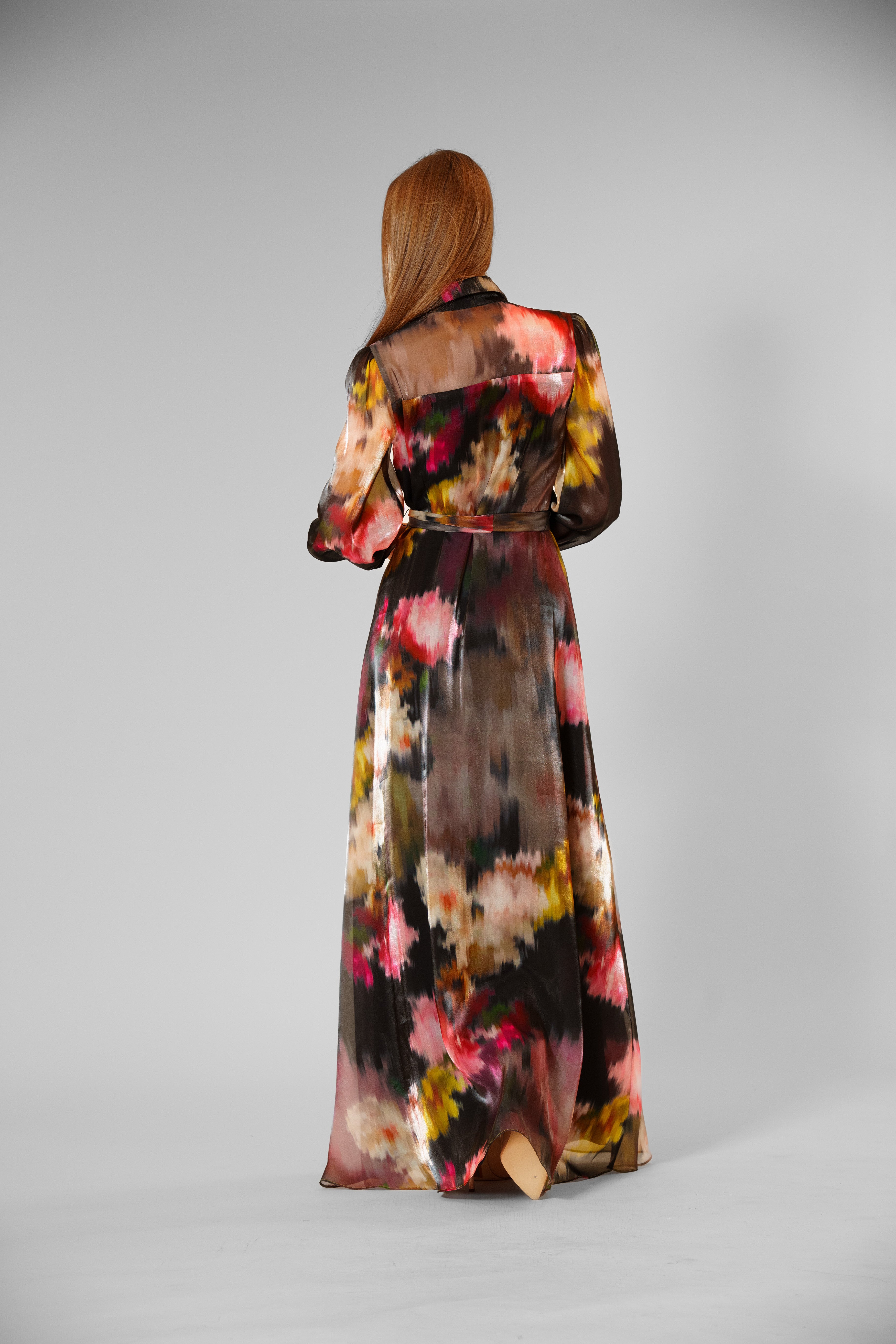 long sleeve chiffon shirt dress Foliage Chiffon Shirt-Dress