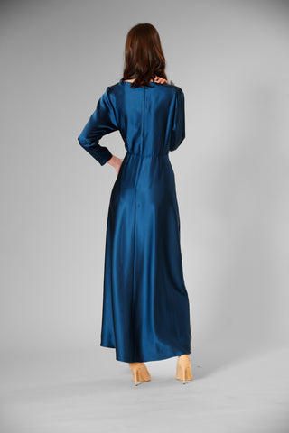 3/4 LENGTH SLV LONG DRESS W/ ROUCHING