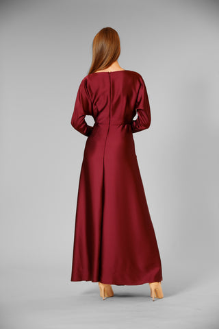 3/4 LENGTH SLV LONG DRESS W/ ROUCHING