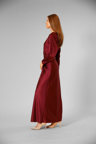 3/4 LENGTH SLV LONG DRESS W/ ROUCHING