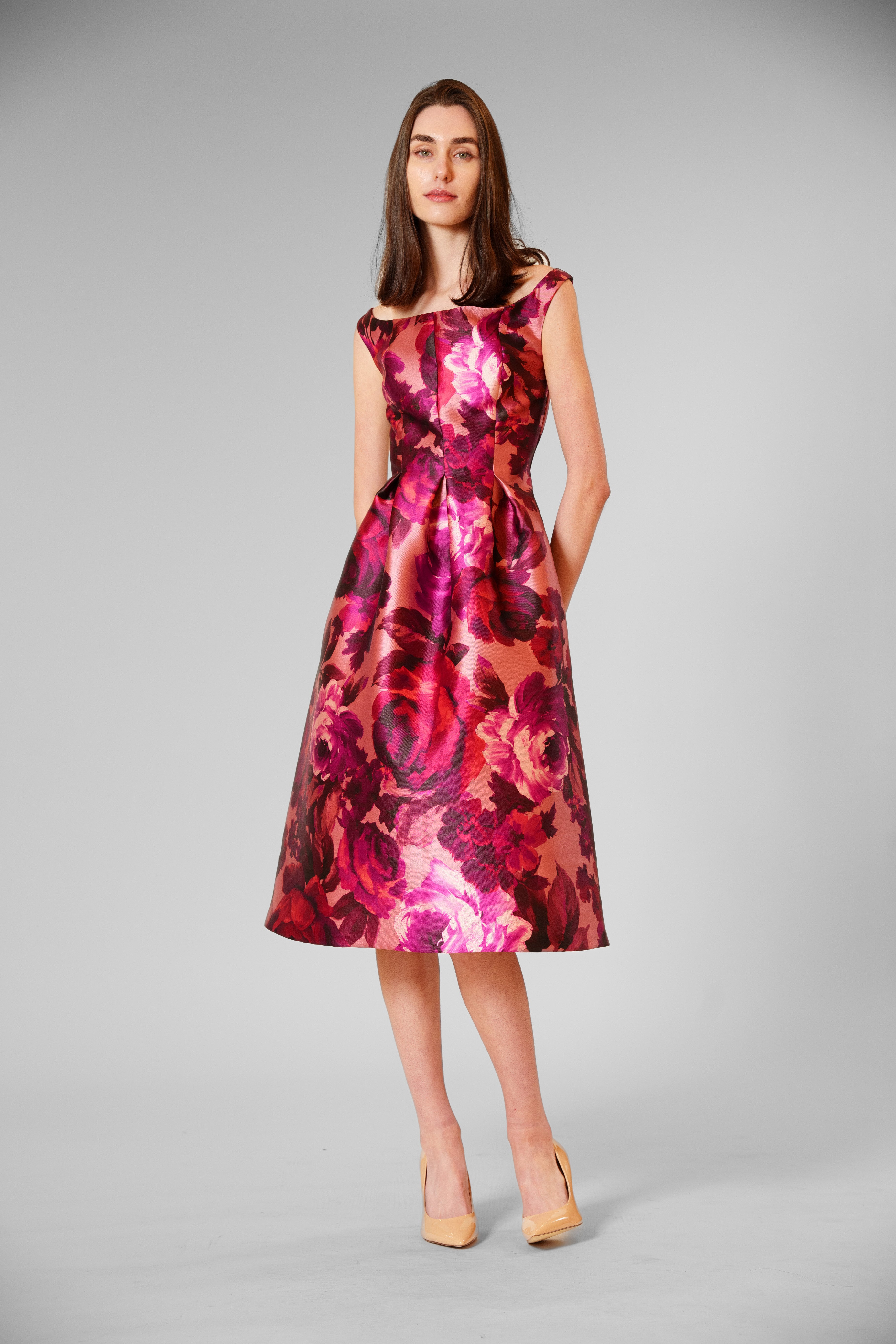 OFF THE SHOULDER BOAT NECK EVENING DRESS – JULIA JORDAN OFF THE SHOULDER BOAT NECK EVENING DRESS – JULIA JORDAN