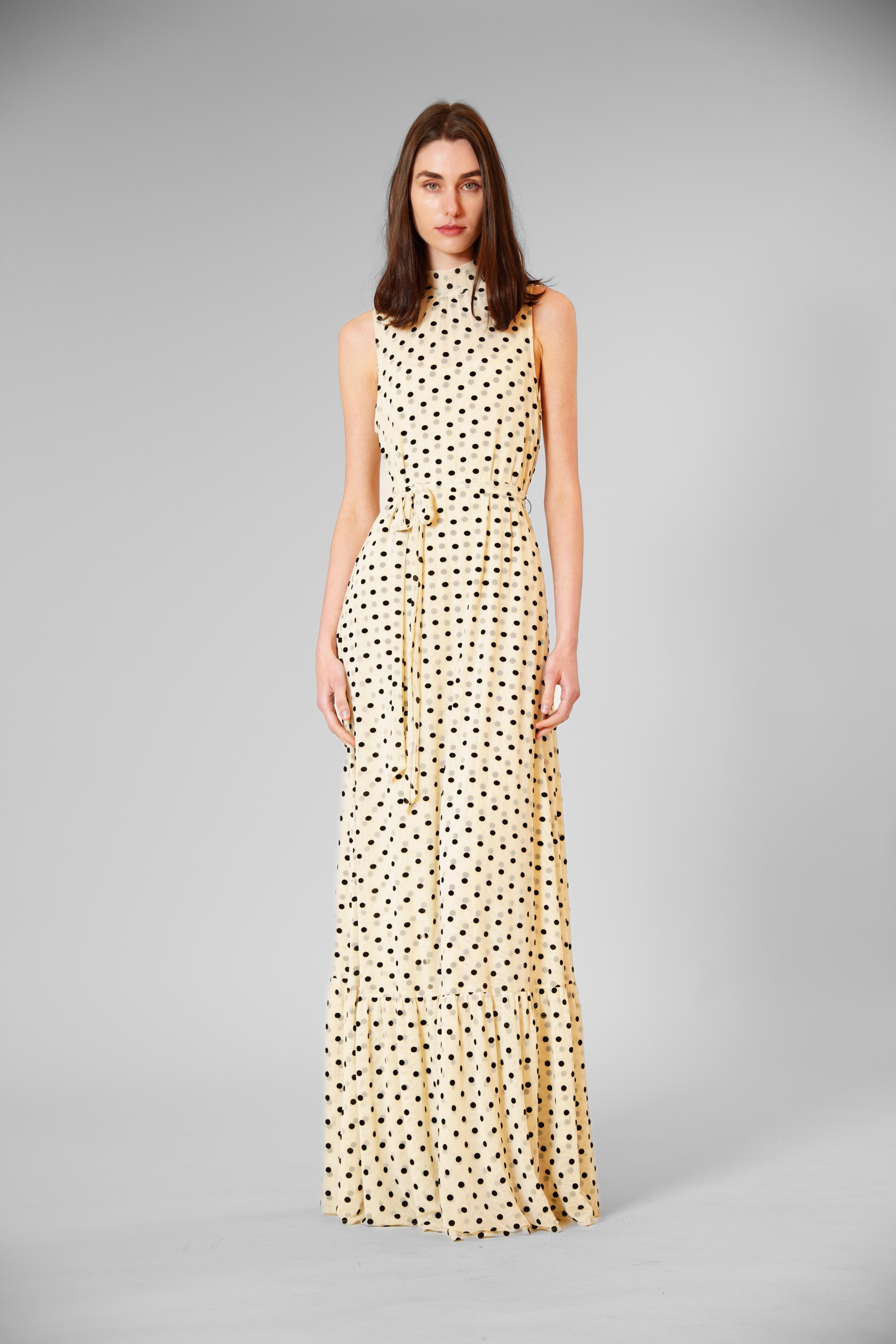 TIE NECK POLKA DOT MESH/ OVERLAY DRESS W SASH JULIA JORDAN TIE NECK POLKA DOT MESH/ OVERLAY DRESS W SASH JULIA JORDAN