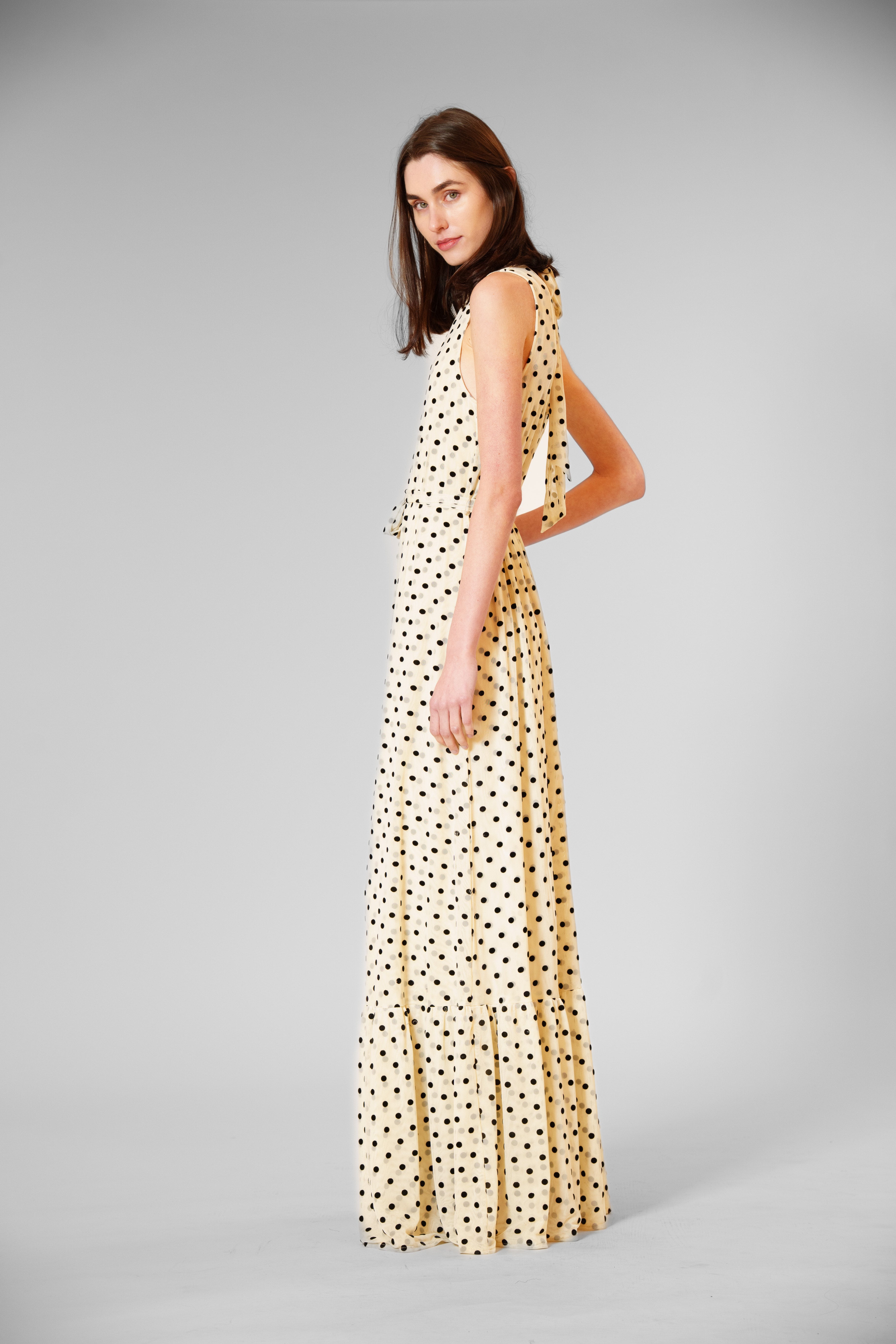 TIE NECK POLKA DOT MESH/ OVERLAY DRESS W SASH – JULIA JORDAN TIE NECK POLKA DOT MESH/ OVERLAY DRESS W SASH – JULIA JORDAN