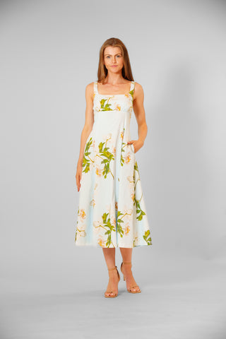 SLVLESS COTTON MIDI DRESS W/ SQUARE NECK