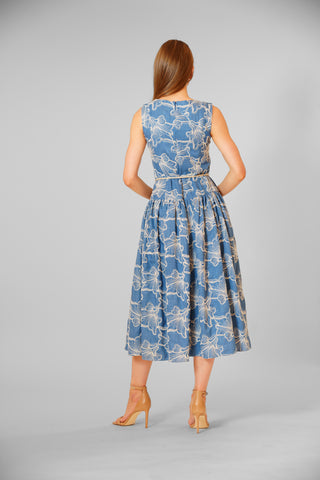SLVLESS V NECK PRNTD MAXI DRESS W/ ROPE BELT