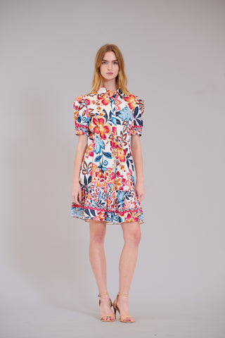 BALLOON SLV COLLARED BUTTON UP SHIRT DRESS