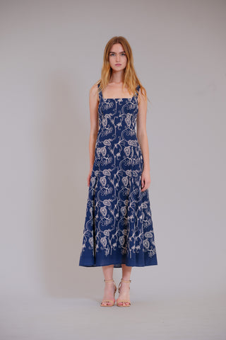 SLVLESS COTTON MIDI DRESS W/ SQUARE NECK
