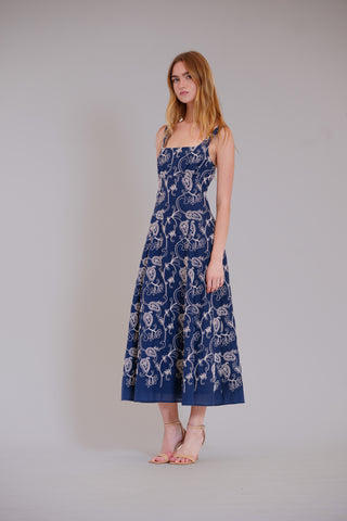 SLVLESS COTTON MIDI DRESS W/ SQUARE NECK