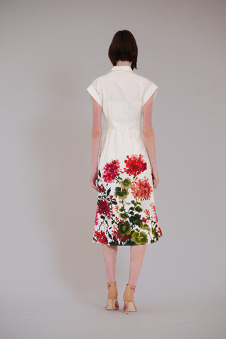 SHORT SLEEVE V NECK PRINTED MIDI SHIRT DRESS