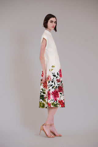 SHORT SLEEVE V NECK PRINTED MIDI SHIRT DRESS