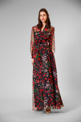 long sleeve printed organza shirt dress