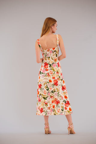 SLVLESS FLORAL MIDI DRESS W/ SQUARE NECK