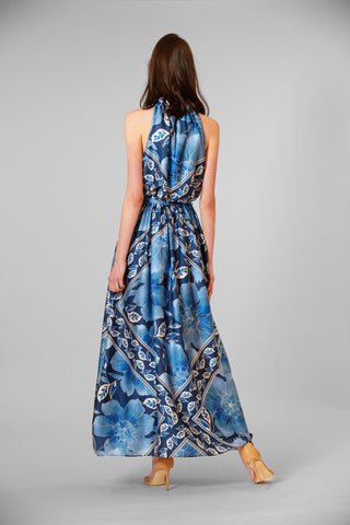 1PC PRINTED SATIN MOCK NECK 3 TIER MAXI