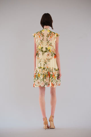 SHORT DRESS W/ FLUTTER SLV & PLEATED DETAILS