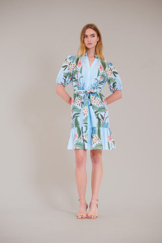 SHORT PUFF SLEEVE V NECK MINI DRESS