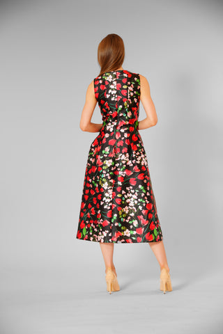 sleeveless scoop neck floral midi dress