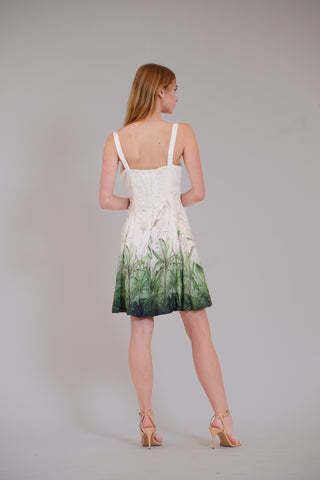 SLVLESS TROPICAL SHORT DRESS W SQUARE NECK