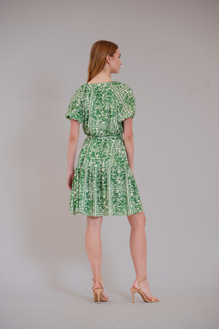 SHORT PUFF SLV V-NECK MINI DRESS W SELF SASH