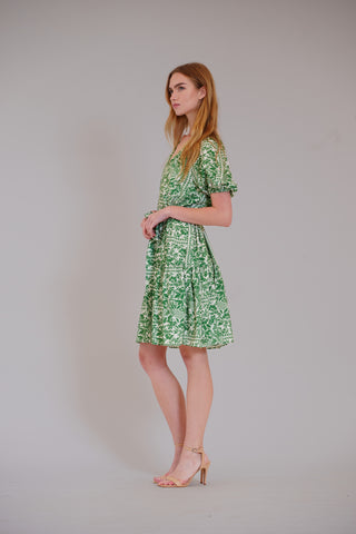 SHORT PUFF SLV V-NECK MINI DRESS W SELF SASH