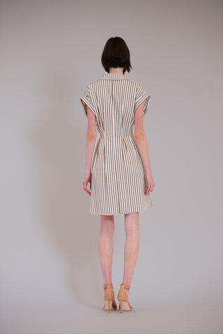 SHORT SLEEVE V NECK STRIPE SHORT SHIRT DRESS