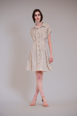 SHORT SLEEVE V NECK STRIPE SHORT SHIRT DRESS
