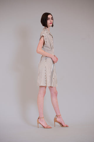 SHORT SLEEVE V NECK STRIPE SHORT SHIRT DRESS