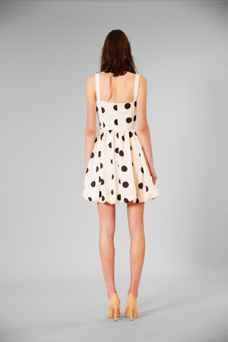 SQUARE NECK BASQUE WAIST SHORTDRESS W ROSETTE