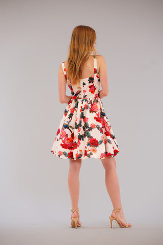 SQUARE NECK BASQUE WAIST PRINTED SHORTDRESS