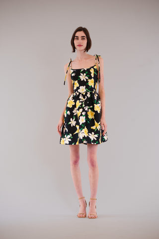 SLVLESS PRINTED SHORT DRESS W BOW DETIALS