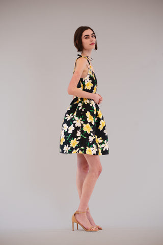 SLVLESS PRINTED SHORT DRESS W BOW DETIALS