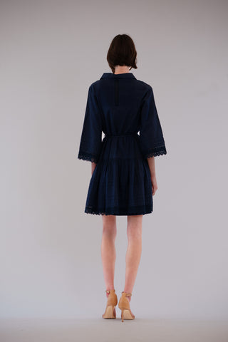 POPLIN SHORT DRESS W WAIST TIE