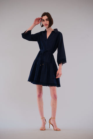 POPLIN SHORT DRESS W WAIST TIE