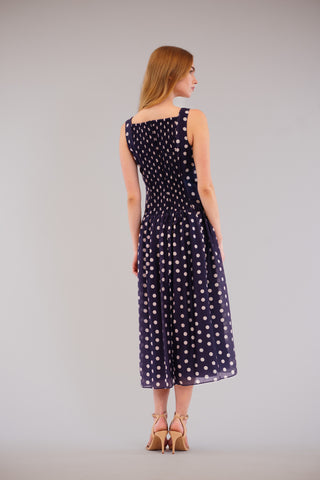 SLVLESS SQUARE NECK DOT MIDI DRESS