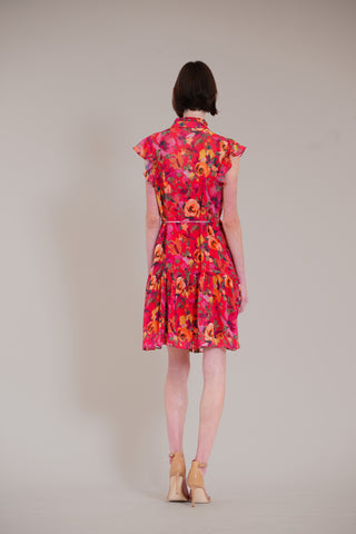 short dress w/ flutter slv & pleated details