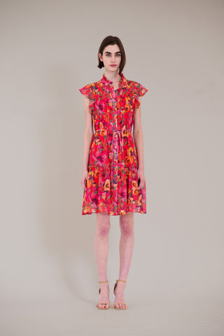 short dress w/ flutter slv & pleated details