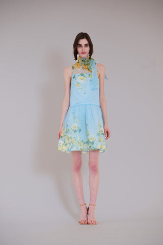 SHORT DROP WAIST COCKTAIL DRESS W NECK TIE