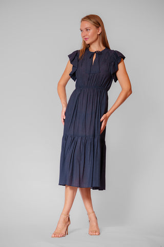 SHORT SLV MIDI DRESS WITH TIERED SKIRT