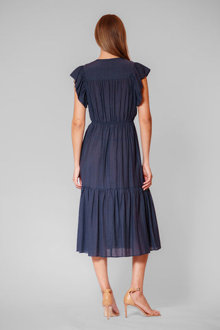 SHORT SLV MIDI DRESS WITH TIERED SKIRT