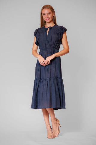 SHORT SLV MIDI DRESS WITH TIERED SKIRT