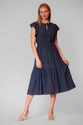 SHORT SLV MIDI DRESS WITH TIERED SKIRT